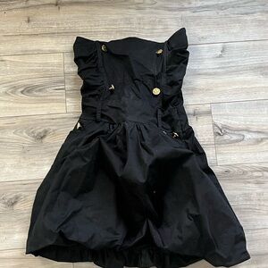 Black Strapless Ruffled Mini Dress